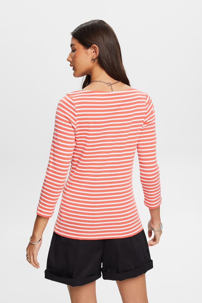 Top de manga larga a rayas con cuello barco, CORAL RED, detail image number 3