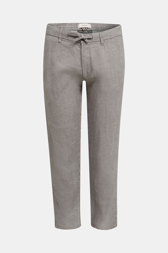 100% lino: pantalón con cordón en la cintura, GREY, detail image number 0