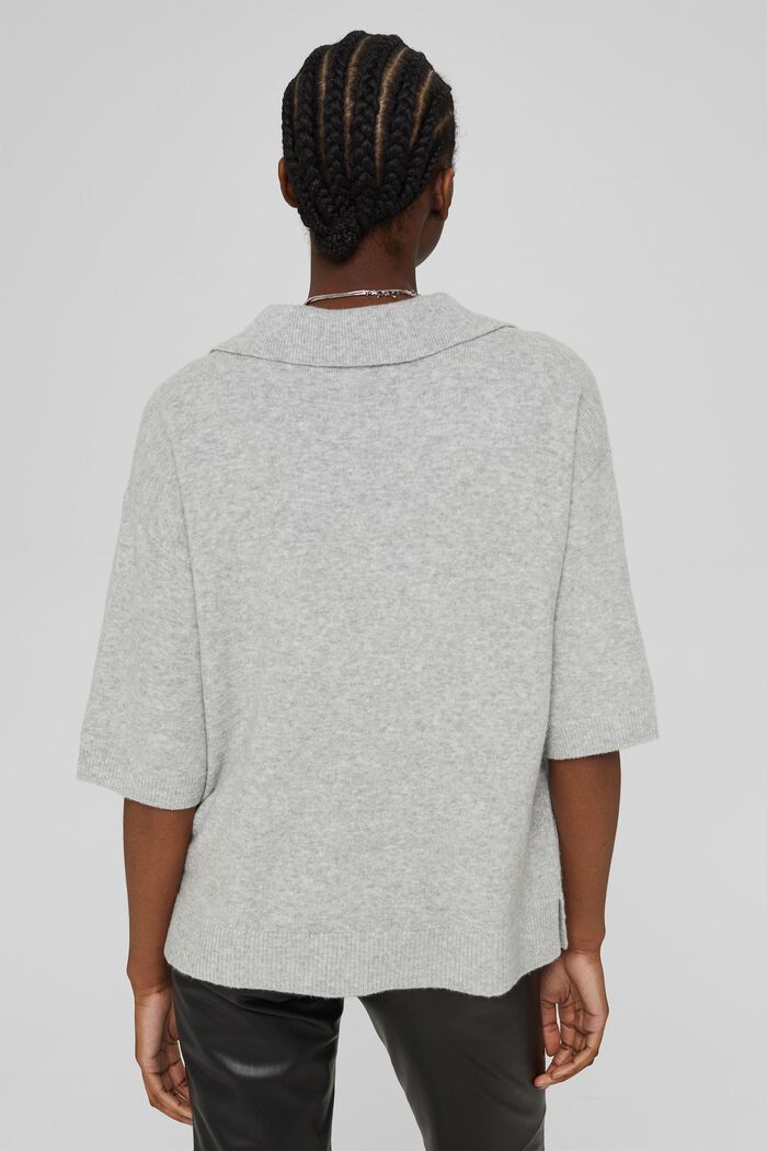 Con lana: jersey de manga corta con cuello de camisa, LIGHT GREY, detail image number 3