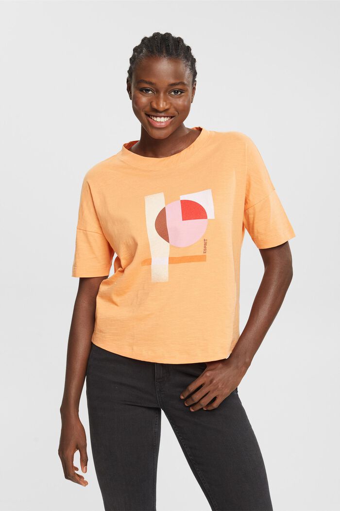 Camiseta de algodón con estampado geométrico, GOLDEN ORANGE, detail image number 0