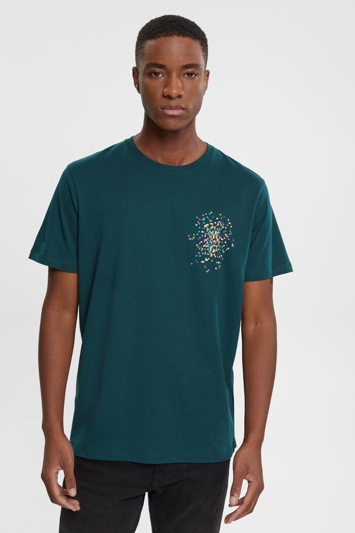 Camiseta con estampado en el pecho, DARK TEAL GREEN, detail image number 0