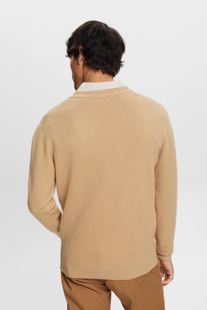 Jersey básico de cuello pico, mezcla de lana, SAND, detail image number 3