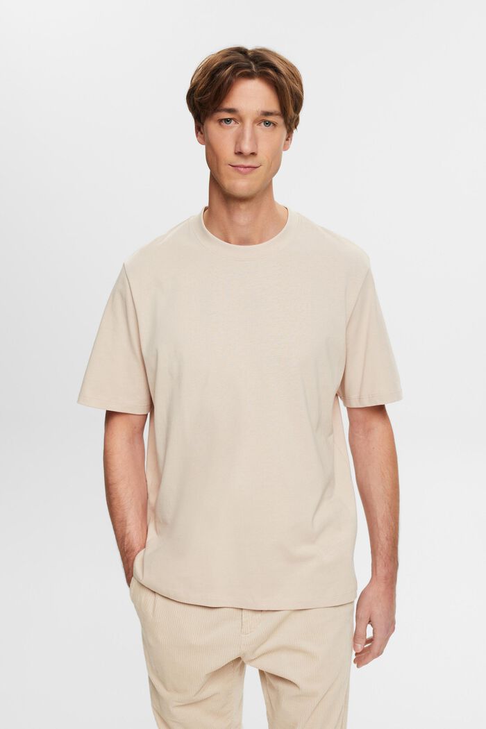 Camiseta de algodón con cuello redondo, LIGHT TAUPE, detail image number 0