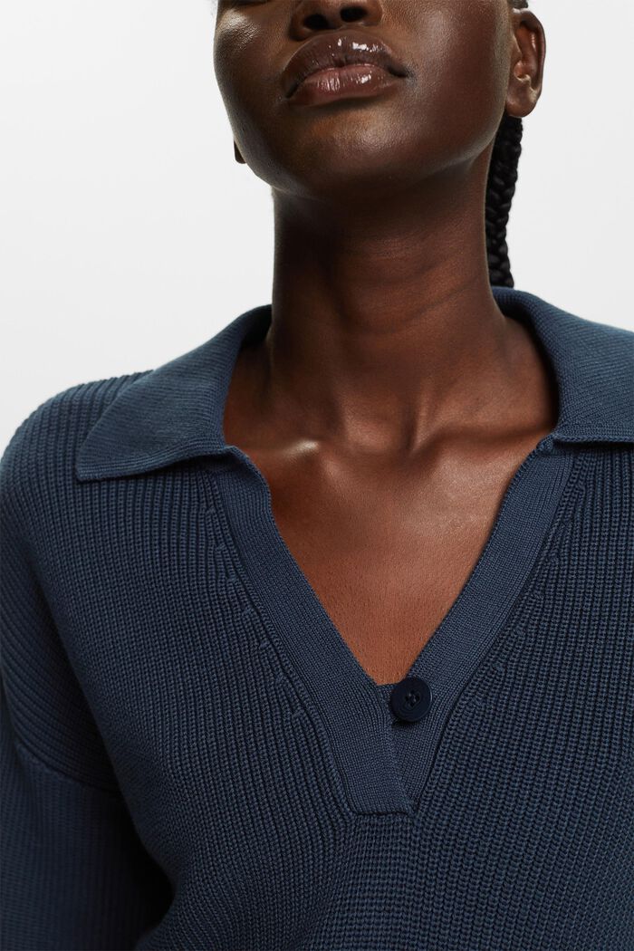 Jersey de punto con cuello de polo, 100% algodón, PETROL BLUE, detail image number 2