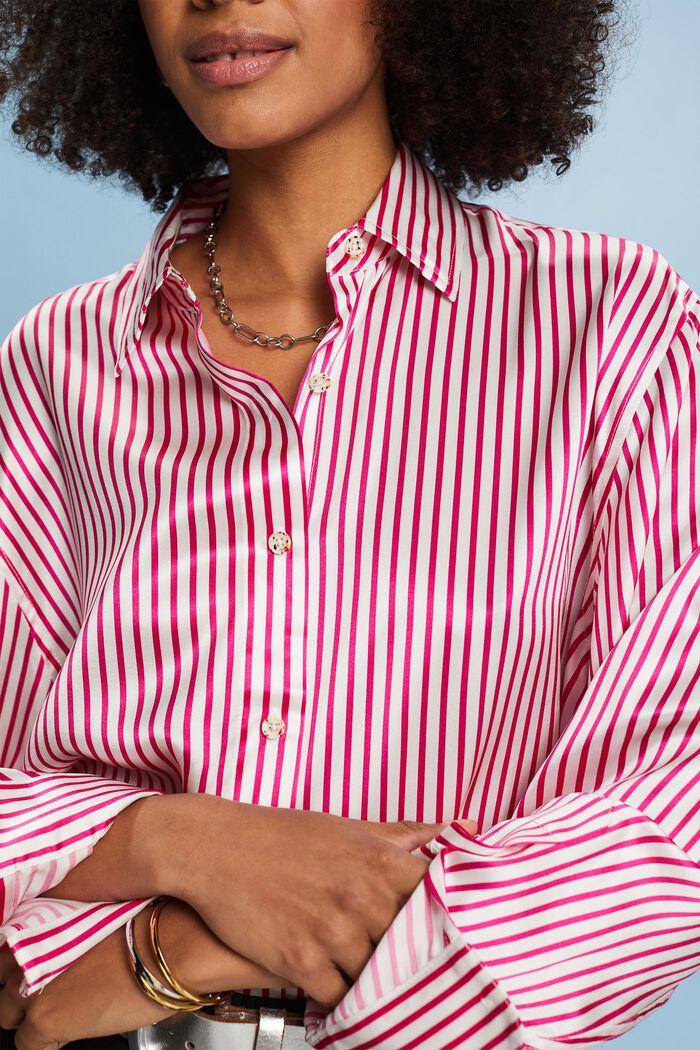 Camisa de seda con diseño a rayas, PINK FUCHSIA, detail image number 3