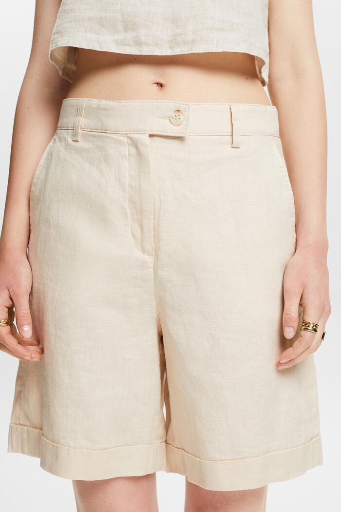 Shorts de lino con dobleces, CREAM BEIGE, detail image number 4