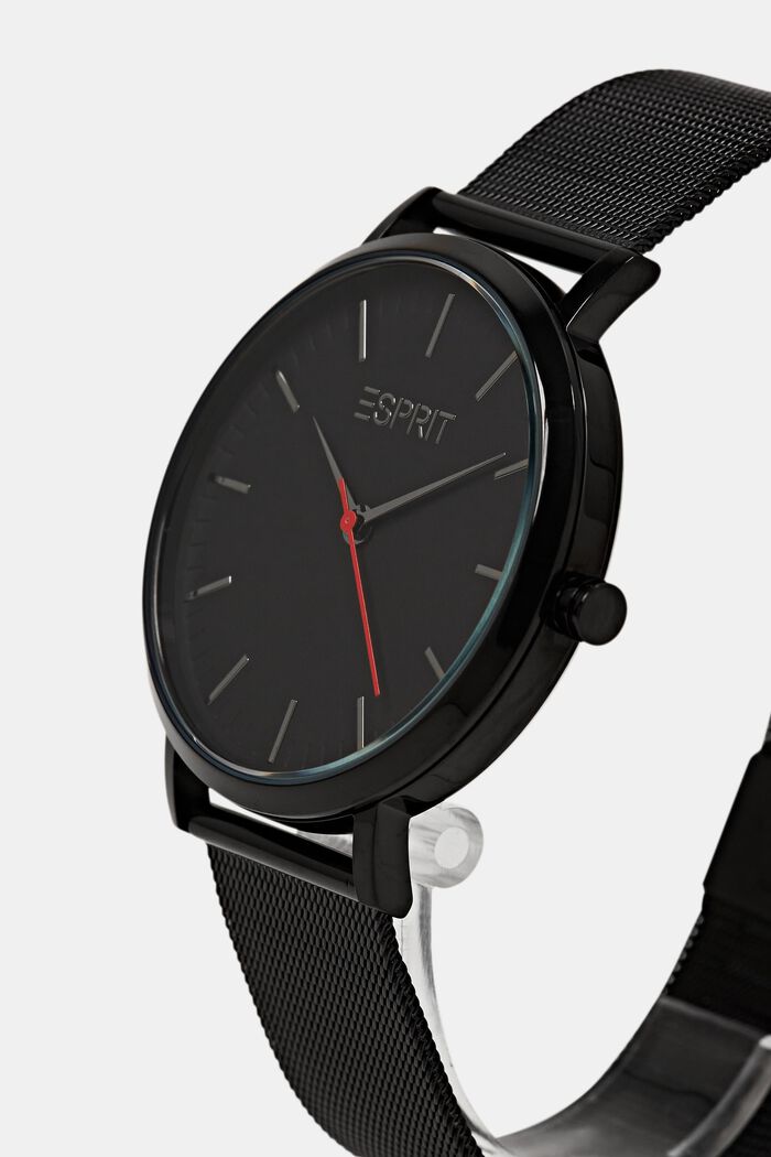 Reloj de acero inoxidable con pulsera de malla, BLACK, detail image number 1