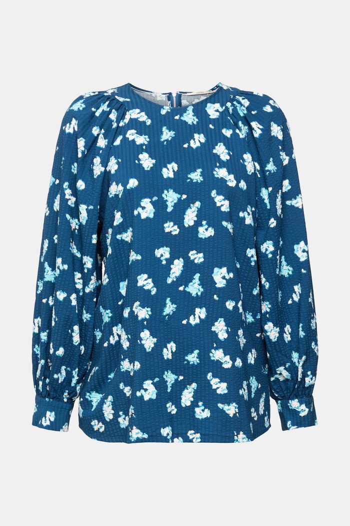 Blusa de sirsaca con diseño floral, PETROL BLUE, overview