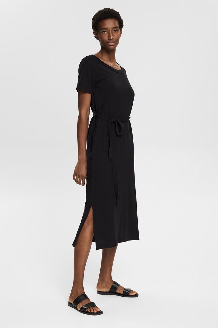 Con lino: vestido camisero midi, BLACK, detail image number 5