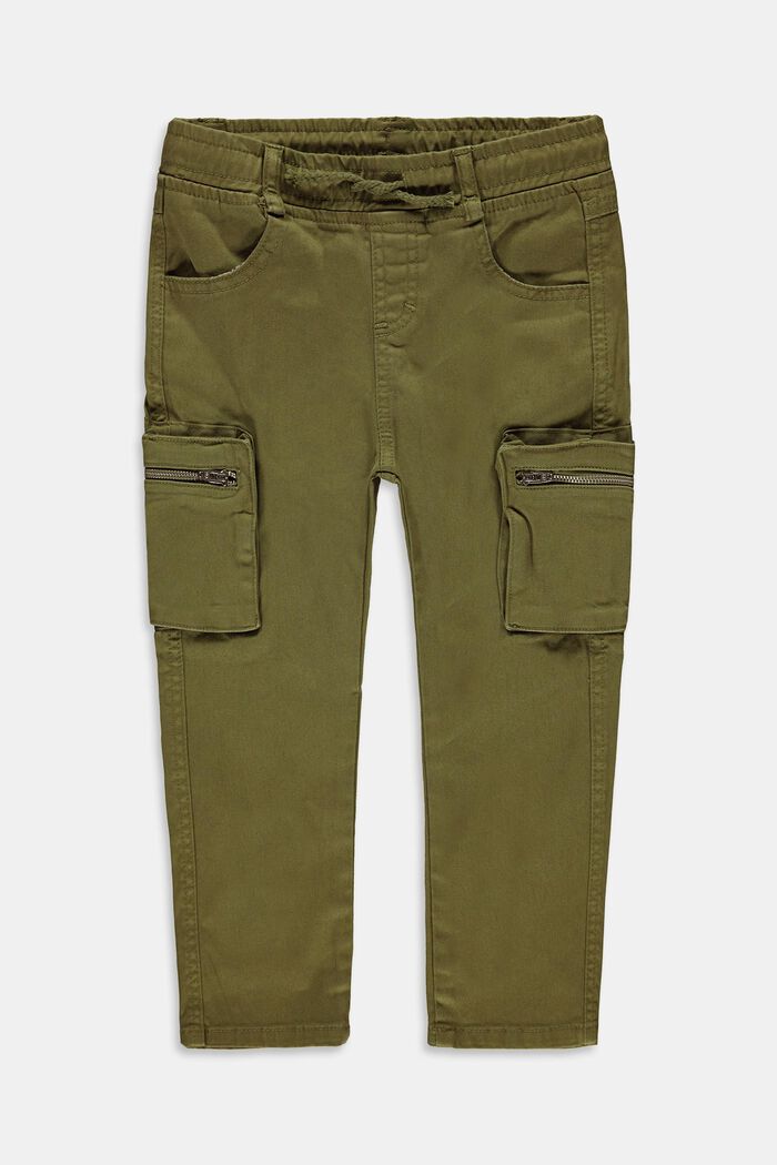 Pantalones cargo de algodón con bolsillo de cremallera, OLIVE, detail image number 0