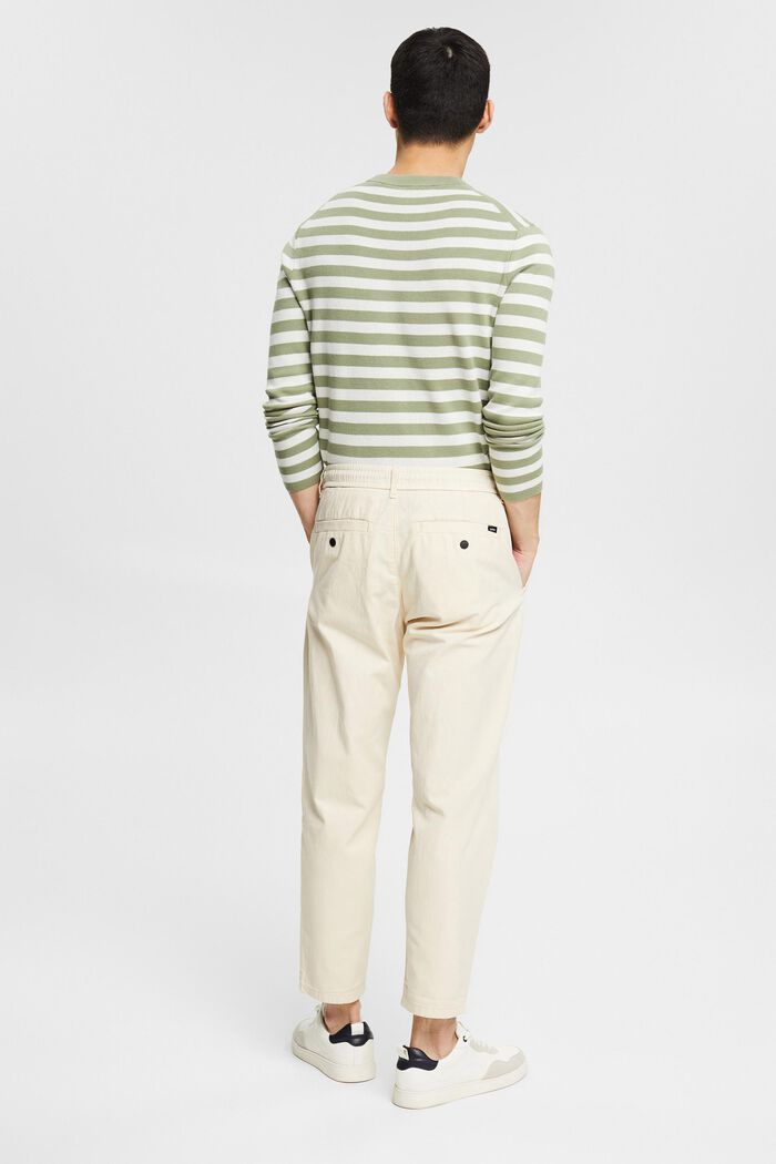 Con lino: pantalones chinos con cordón en la cintura, CREAM BEIGE, detail image number 3