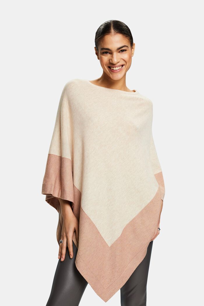 Poncho con dobladillo de pañuelo, LIGHT TAUPE, detail image number 0