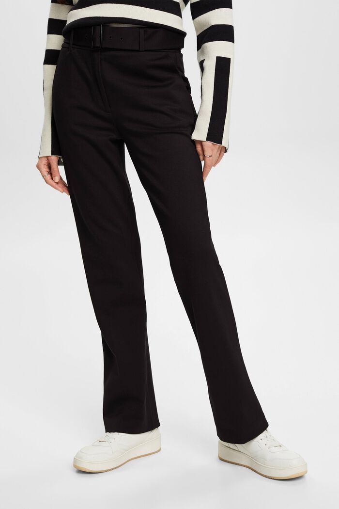 Pantalón de cintura alta con cinturón, BLACK, detail image number 0