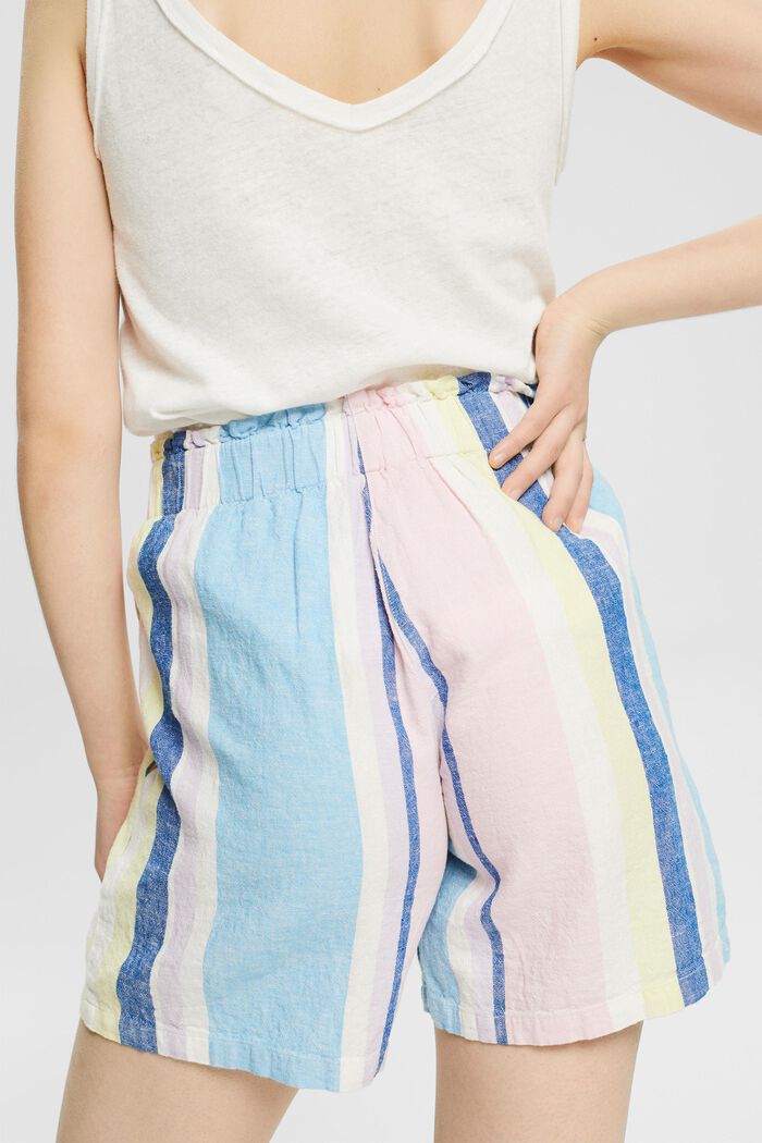En mezcla de lino: pantalones cortos con diseño a rayas, LIGHT PINK, detail image number 6