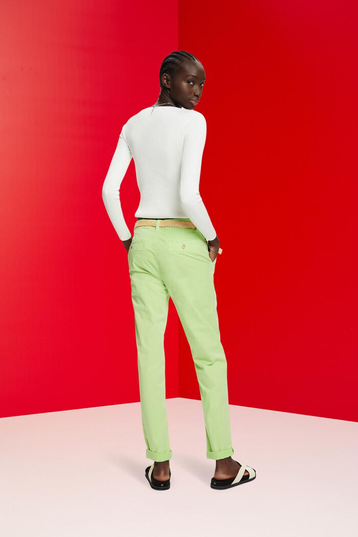 Pantalones chinos elásticos ligeros con cinturón, CITRUS GREEN, detail image number 3