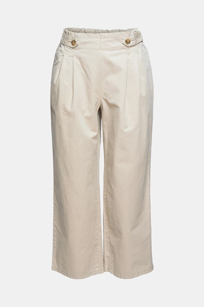 Pantalón tobillero con cintura elástica, 100% algodón, LIGHT TAUPE, overview