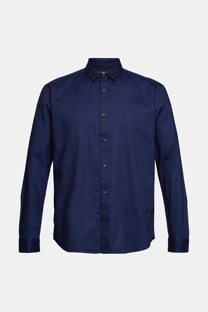 Camisa de algodón con acabado vaquero, BLUE DARK WASHED, overview