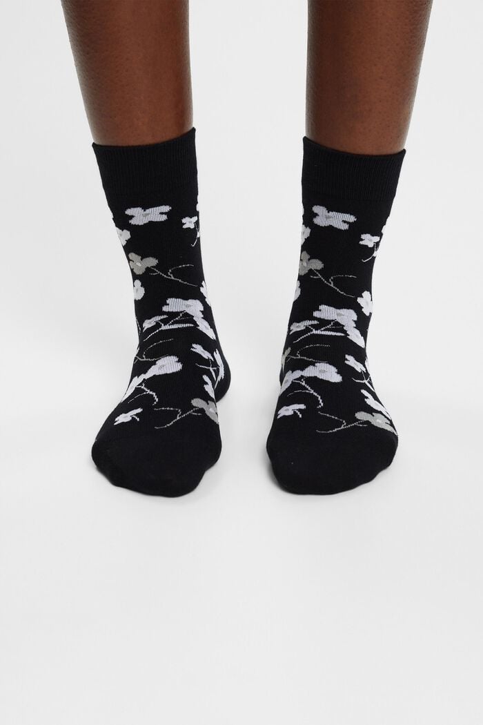Pack de dos pares de calcetines con diseño de flores, GREY / BLACK, detail image number 2