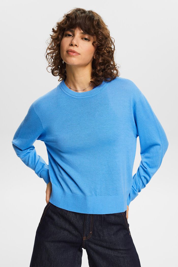 Jersey de cachemir con cuello redondo, BLUE, detail image number 0