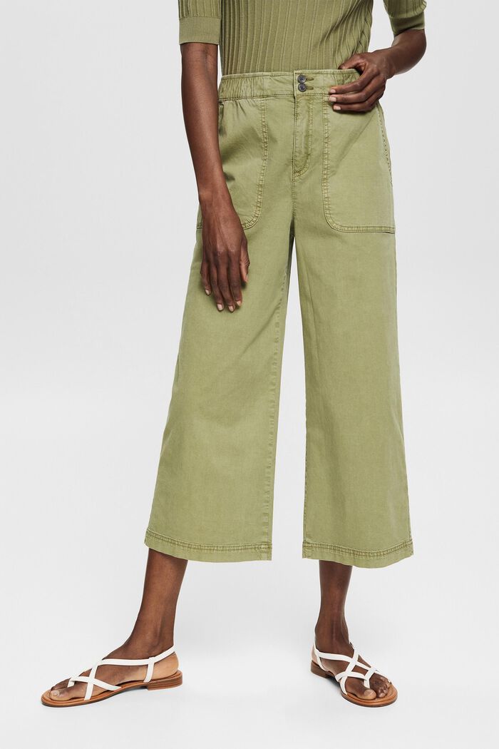 Pantalón culotte con cintura elástica, KHAKI GREEN, detail image number 0