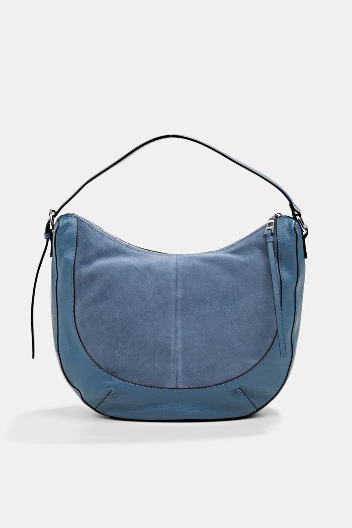 Bolso de piel con diseño de materiales combinados, LIGHT BLUE, detail image number 0