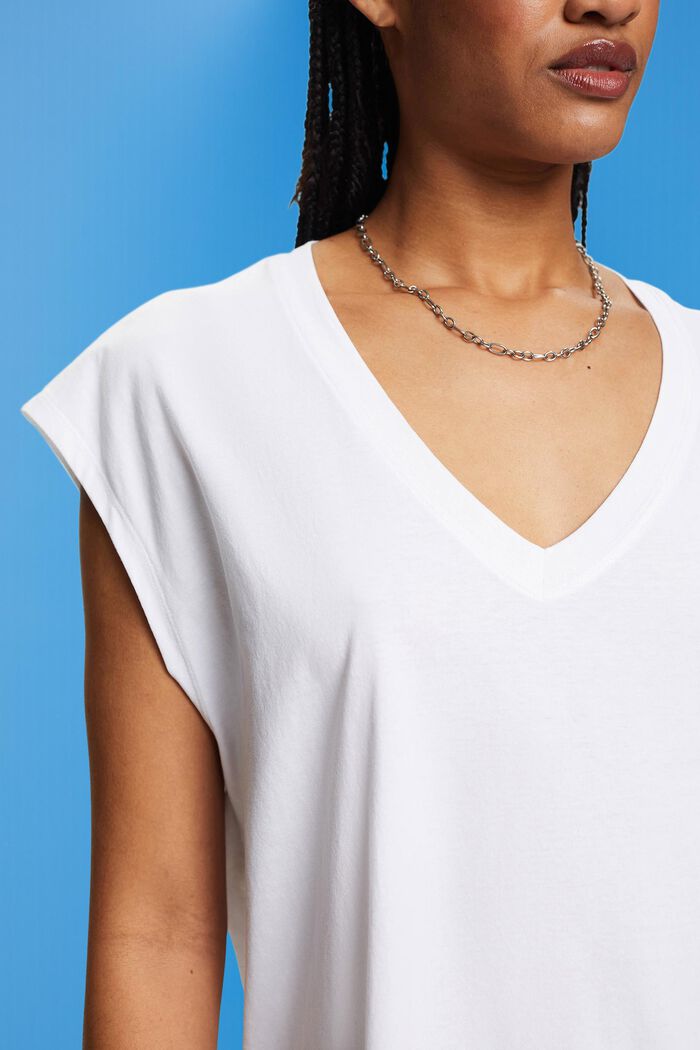 Camiseta de algodón sin mangas y con cuello en pico, WHITE, detail image number 2