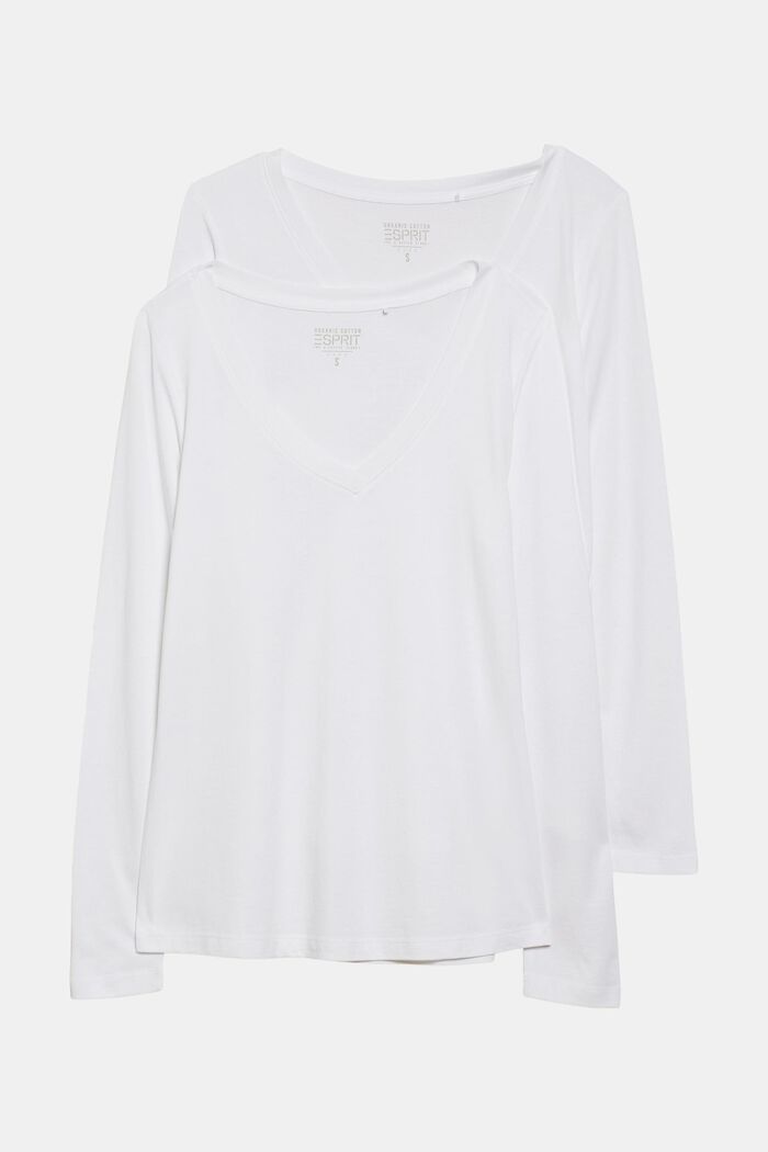 Pack de dos camisetas de manga larga en mezcla de algodón ecológico, WHITE, overview