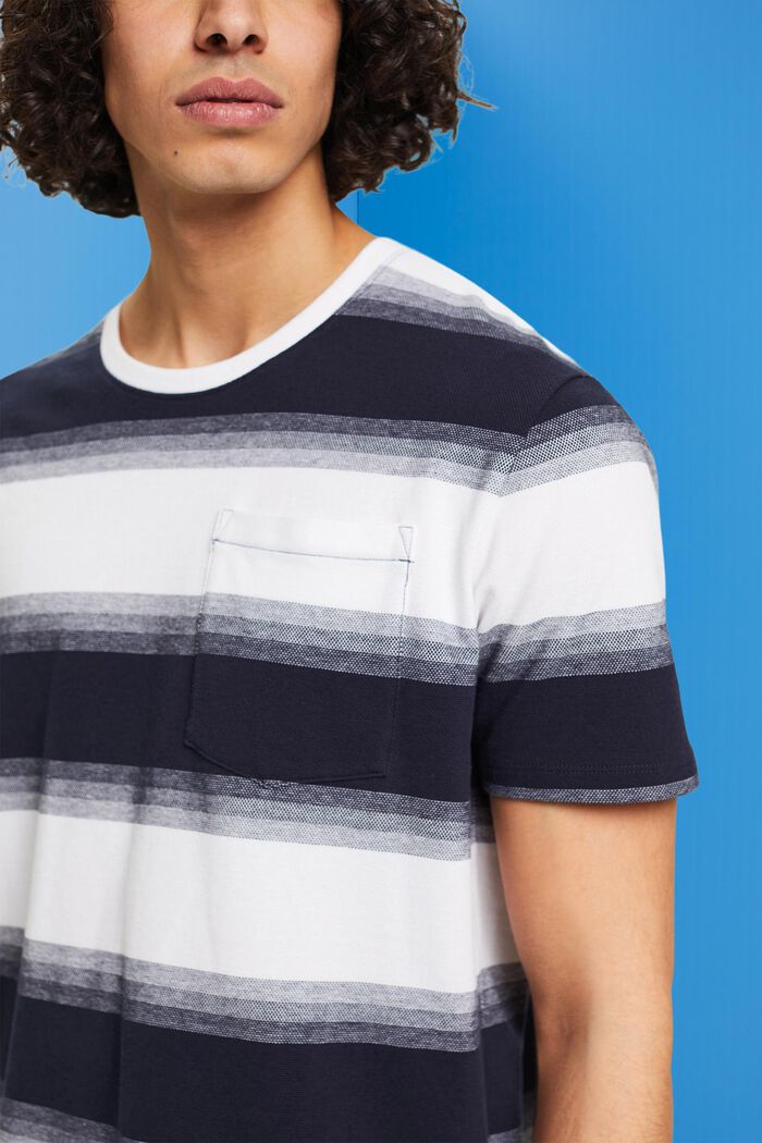 Camiseta a rayas de algodón piqué, NAVY, detail image number 2