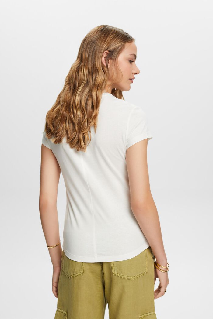 Camiseta con cuello redondo, 100% algodón, OFF WHITE, detail image number 3