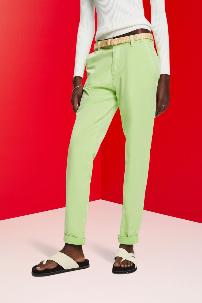 Pantalones chinos elásticos ligeros con cinturón, CITRUS GREEN, detail image number 0