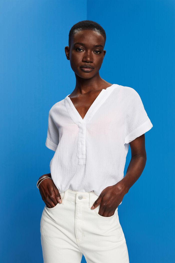 Blusa de algodón con textura, WHITE, detail image number 0