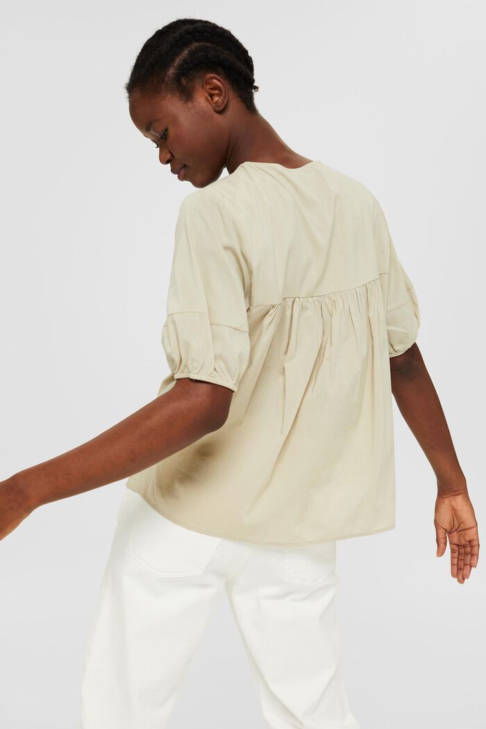 Blusa con mangas semilargas en mezcla de algodón, DUSTY GREEN, detail image number 3