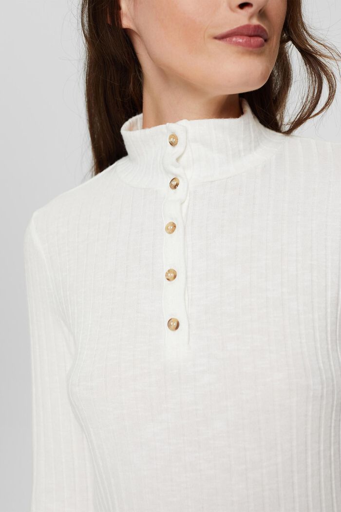 Camiseta acanalada con cuello alto y tira de botones, OFF WHITE, detail image number 2