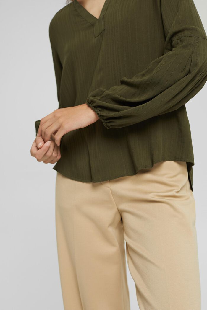 Blusa con textura de rayas, LENZING™ ECOVERO™, DARK KHAKI, detail image number 2