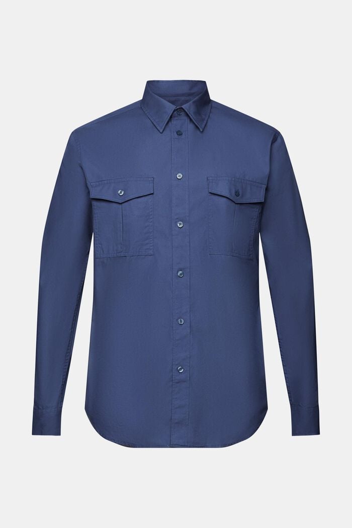 Camisa estilo militar de algodón, GREY BLUE, detail image number 6