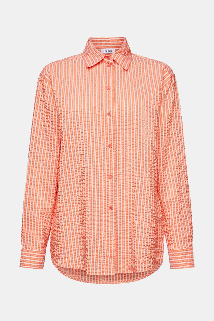 Blusa camisera de rayas con efecto arrugado, BRIGHT ORANGE, detail image number 7
