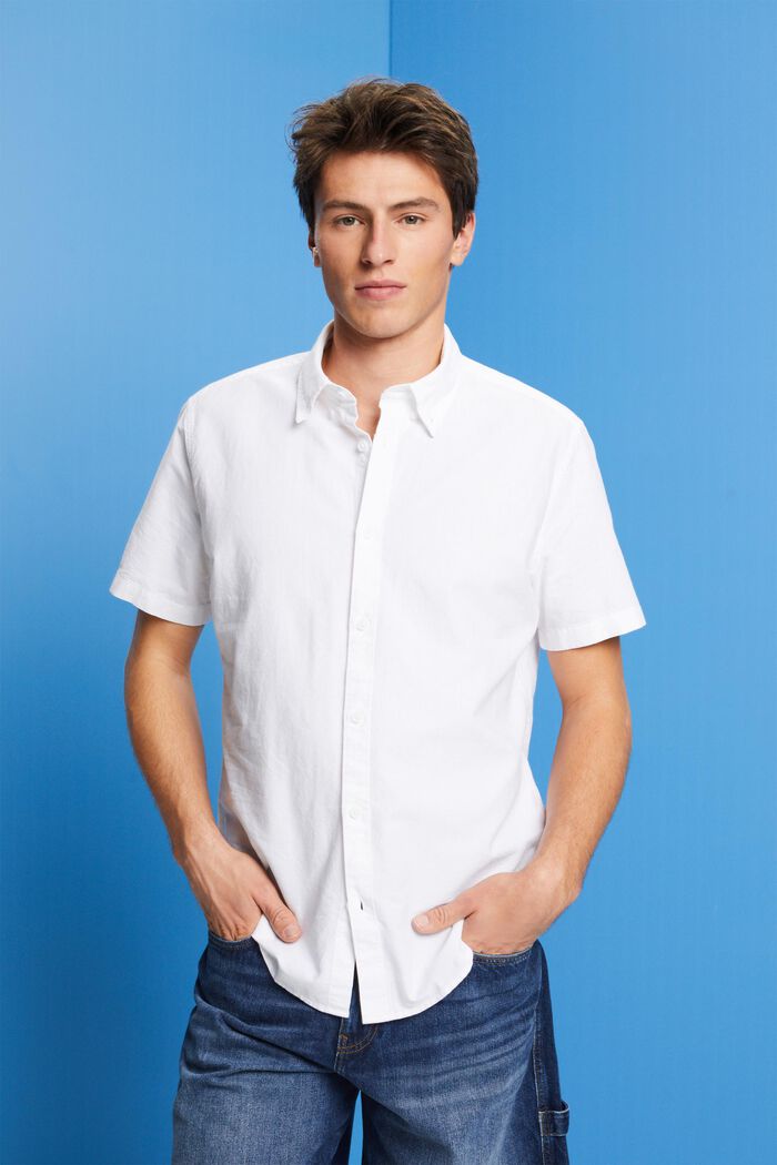 Camisa de algodón con cuello abotonado, WHITE, detail image number 0