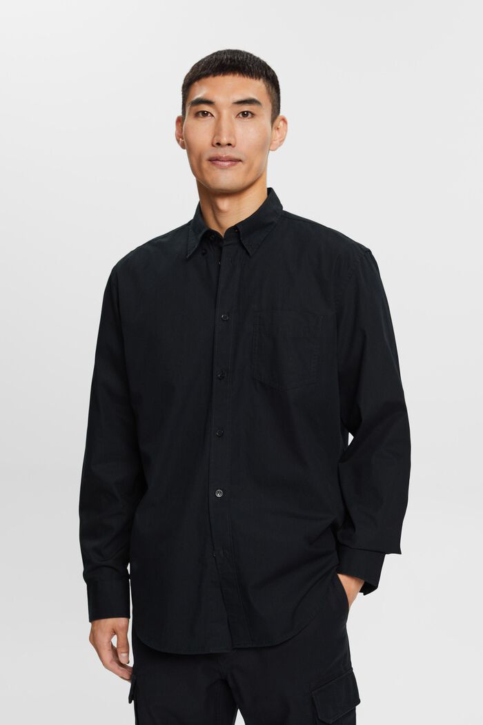Camisa de cuello abotonado de popelina, 100 % algodón, BLACK, detail image number 0