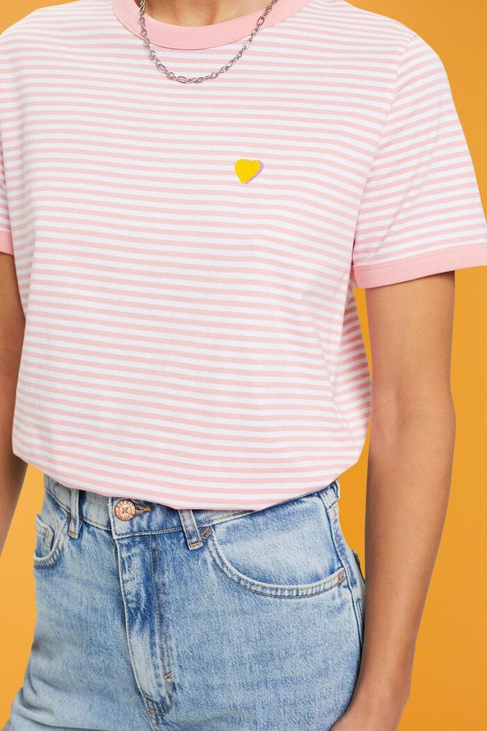 Camiseta de algodón con diseño a rayas y motivo bordado, PINK, detail image number 2