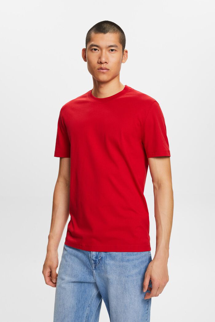 Camiseta de cuello redondo en tejido jersey de algodón Pima, DARK RED, detail image number 0