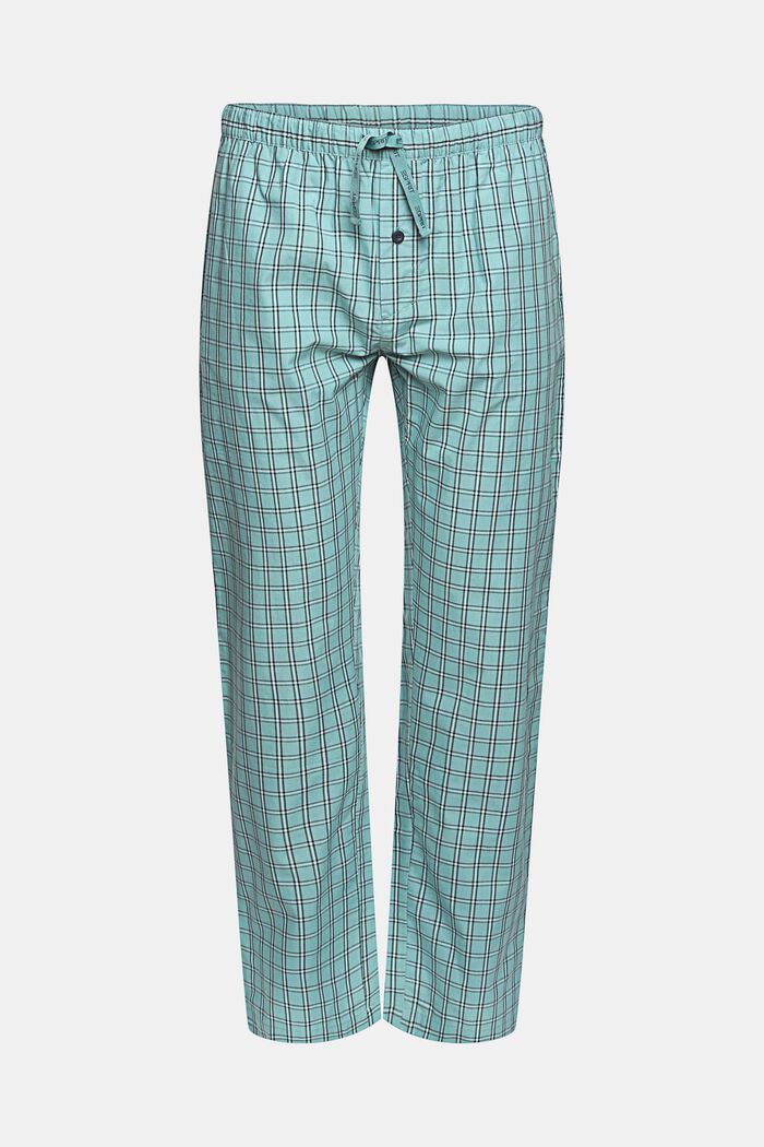 Pantalón de pijama a cuadros de algodón, AQUA BLUE, detail image number 4