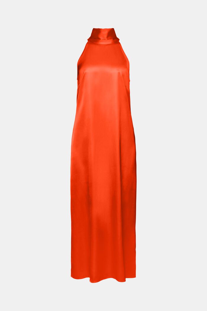 Maxi vestido de satén con cuello halter, BRIGHT ORANGE, detail image number 7