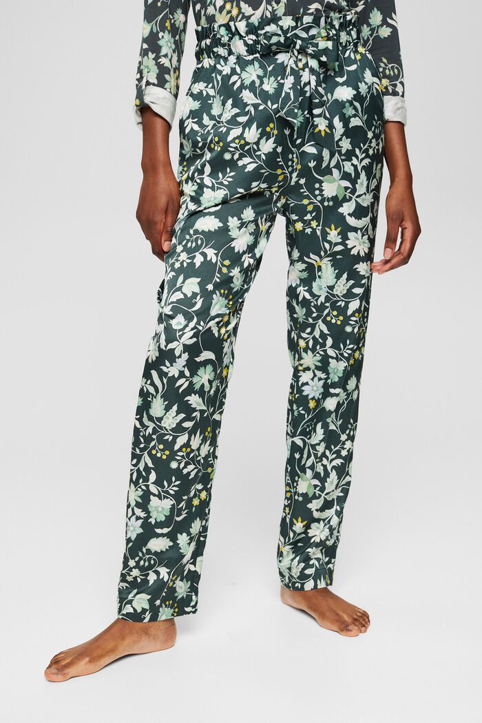 Con seda: pantalón de pijama con cintura paper bag, DARK TEAL GREEN, overview