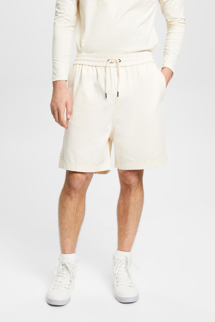 Pantalón corto de algodón puro con estampado en la espalda, CREAM BEIGE, detail image number 0