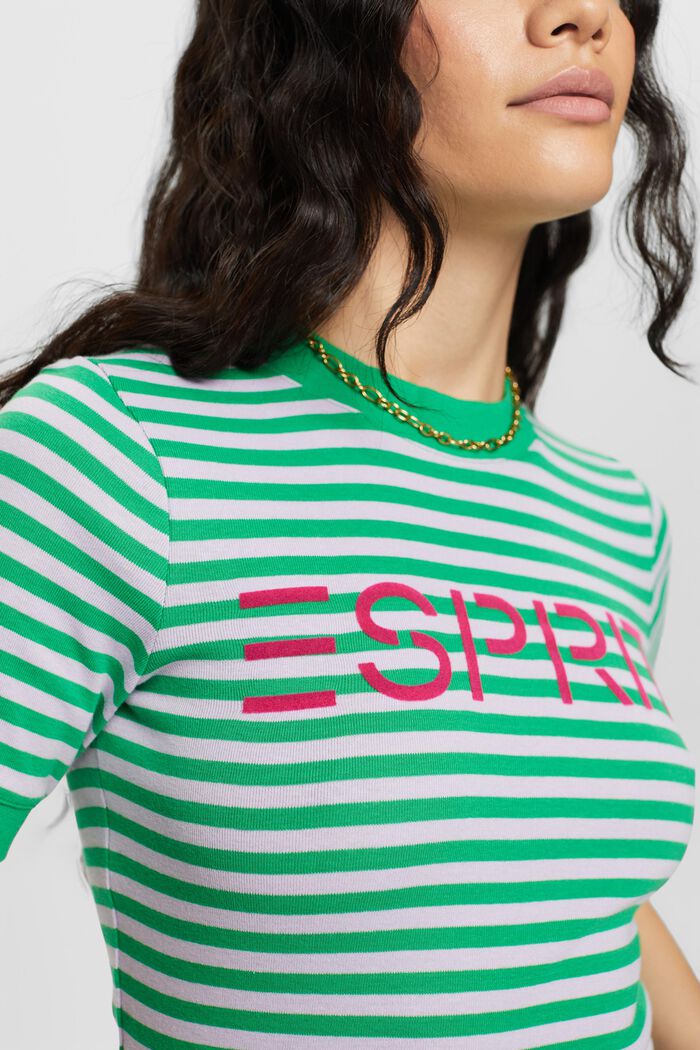 Camiseta de algodón con logotipo a rayas, GREEN, detail image number 1