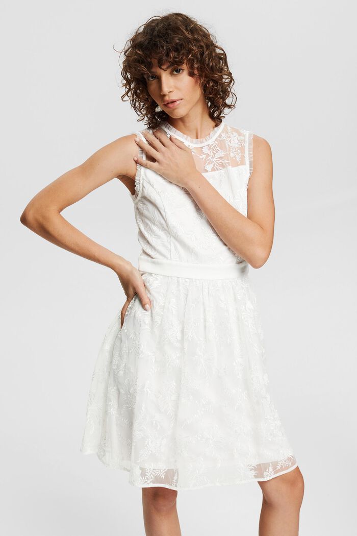 Vestido con bordado floral, OFF WHITE, detail image number 0
