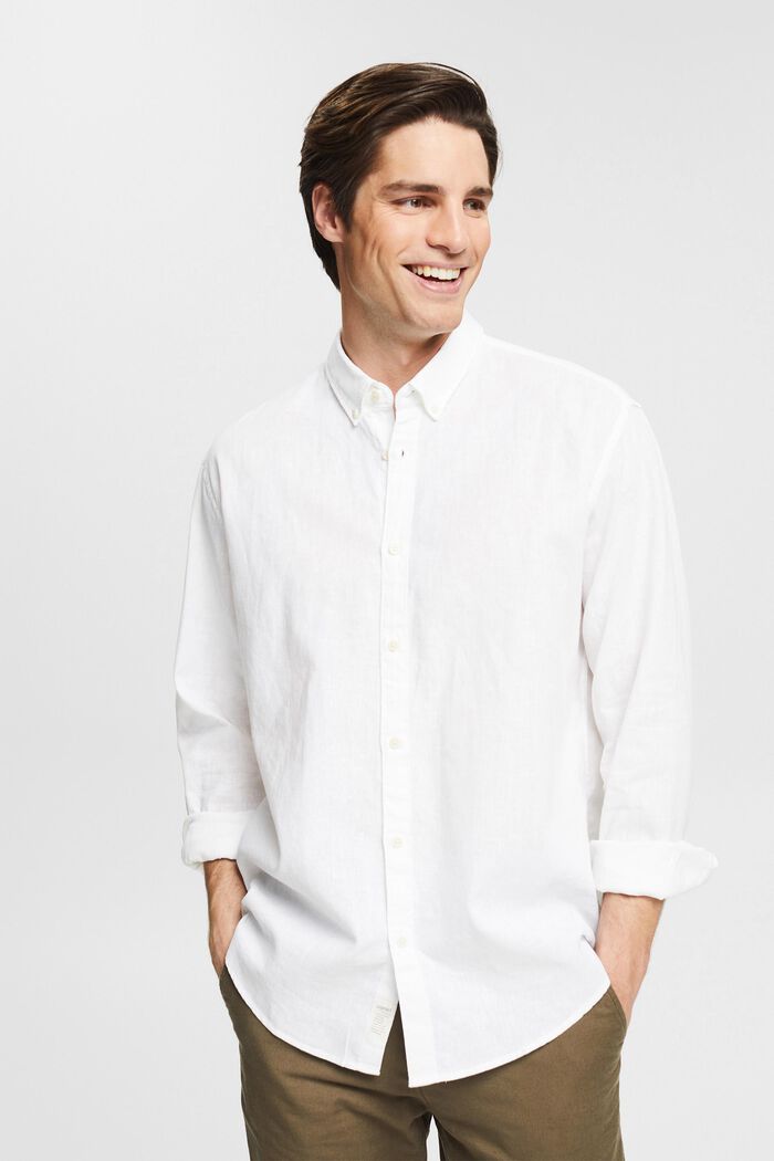 En mezcla de lino: camisa jaspeada, WHITE, detail image number 0