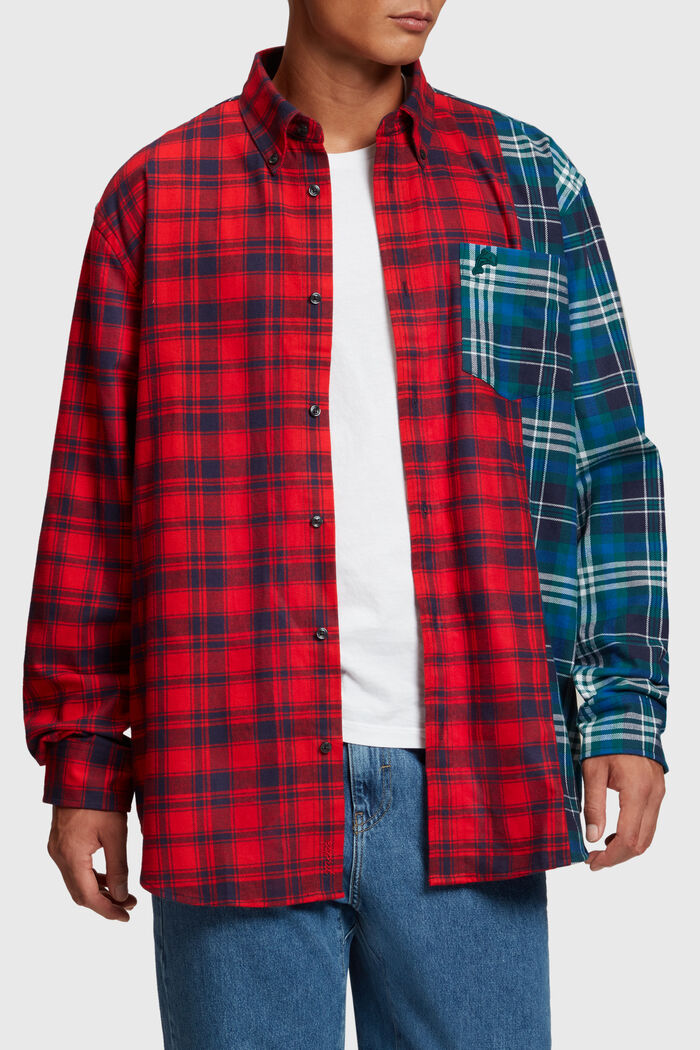 Camisa de franela con diseño patchwork combinado, RED, detail image number 0