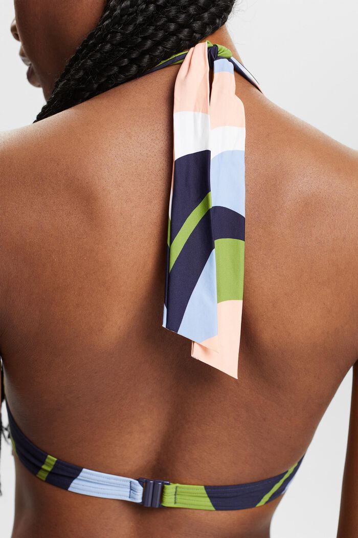 Top de bikini estampado con tirantes al cuello, NAVY COLORWAY, detail image number 1