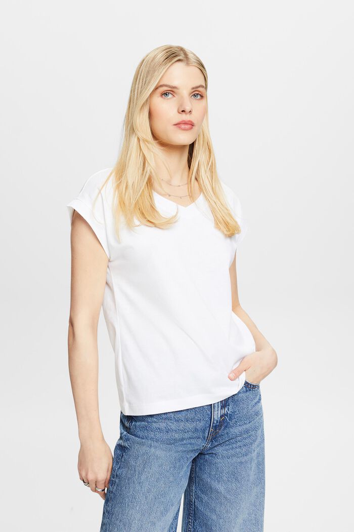 Camiseta con cuello en pico, WHITE, detail image number 0
